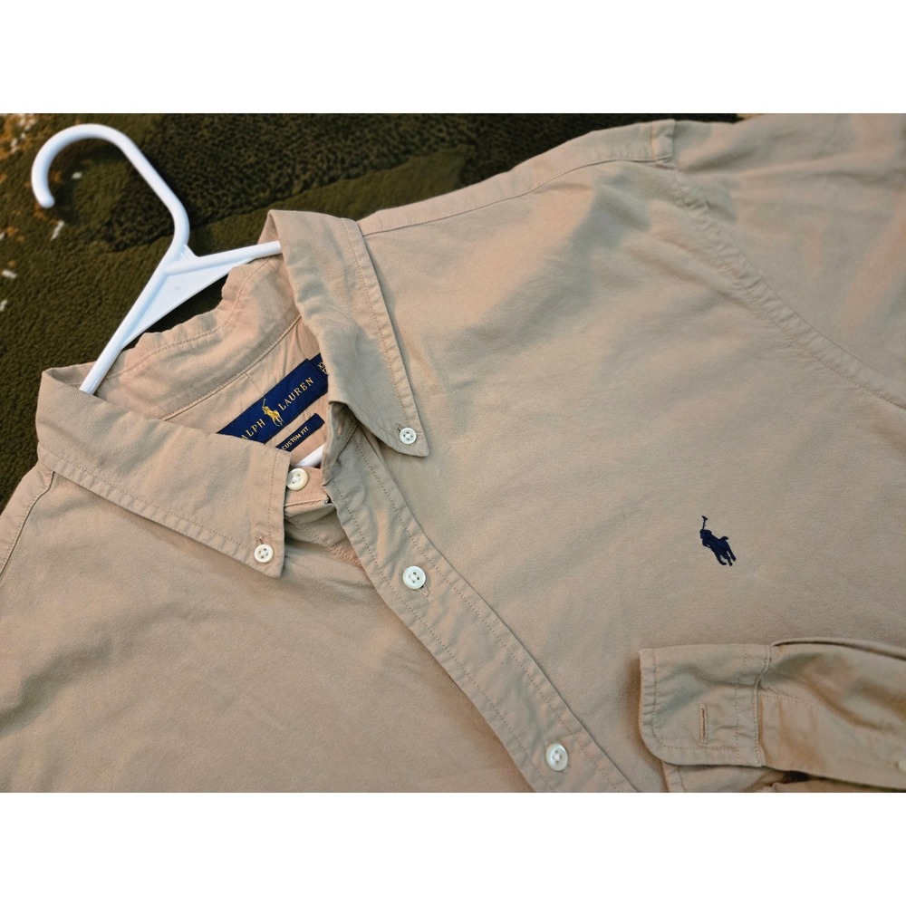 Ralph Lauren Custom Fit Button Down Shirt Mens XXL Tan Khaki Cotton Long Sleeve